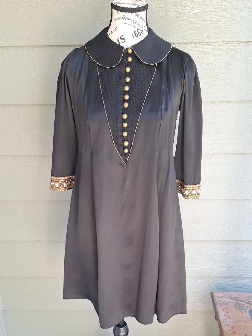 Lauren Moffatt Silk Wednesday Adams ¾ Sleeve Black Goth Party Dress Size 0